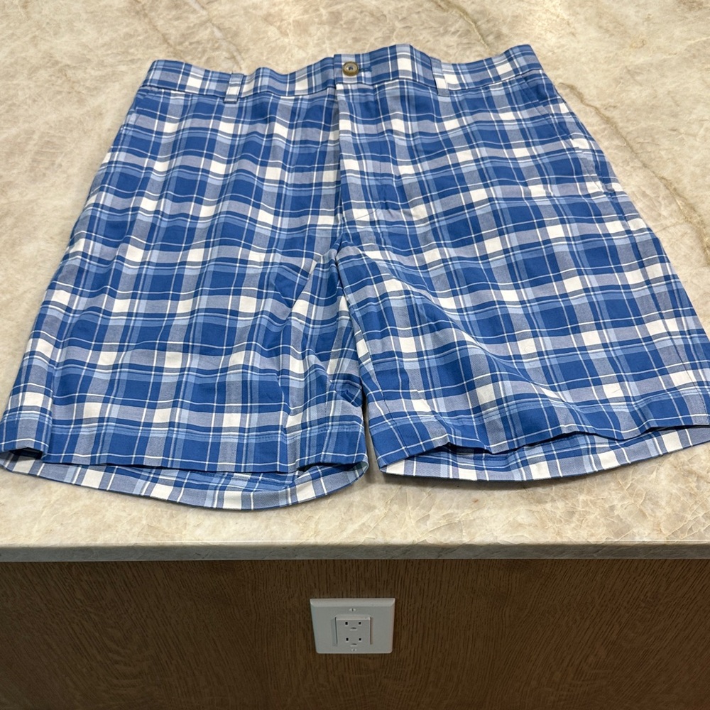 Men's Southern Tide The Skipjack Blue Plaid 8.5" Shorts Size 32 MINT! Stretch